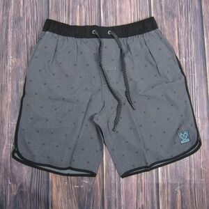Dixxon Shorts Mens Small Gray Black Drawstring Athletic Casual Swim Trunks Logo
